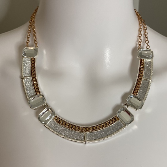 Silver and Gold Double Chain Plate Necklace - Picture 6 of 6